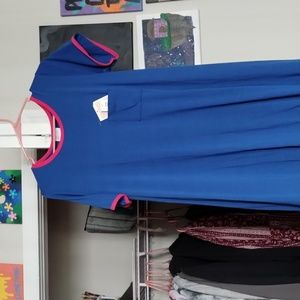 Blue t shirt dress with pink trim